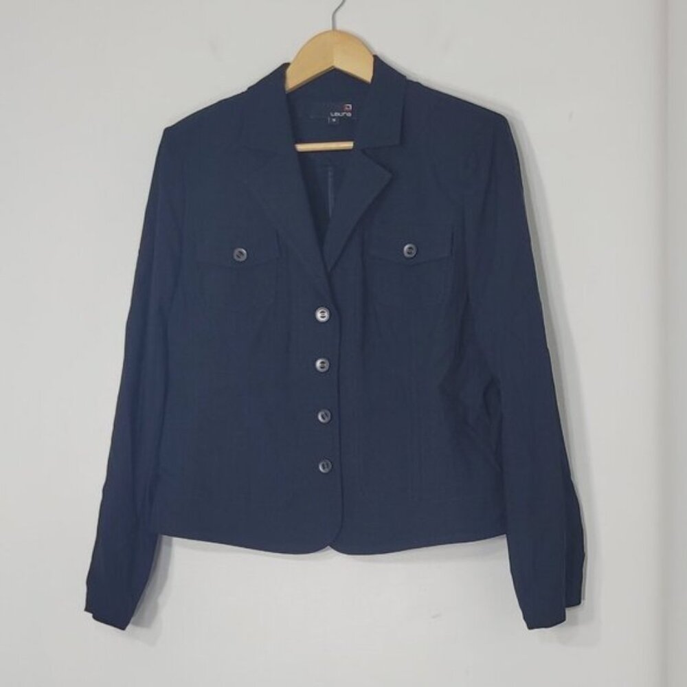 Laura Black Blazer Pockets Collar Single Breasted Business Casual Jacket Size 12